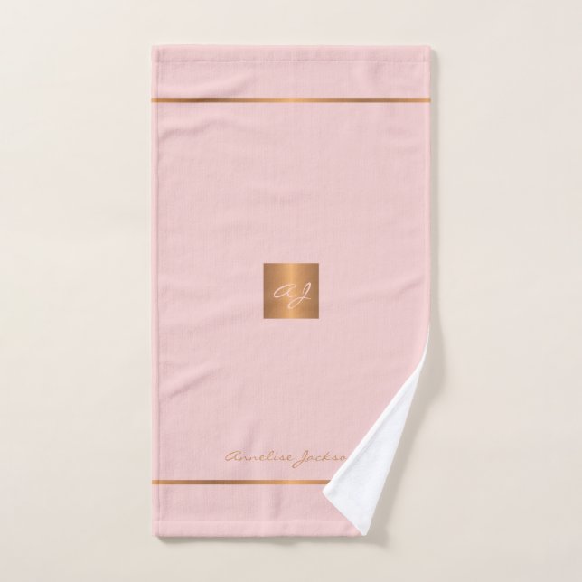 Élégant chic or rose moderne rayures monograminées (Serviette à main)