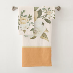 Elegant chic orange floral bath towel set