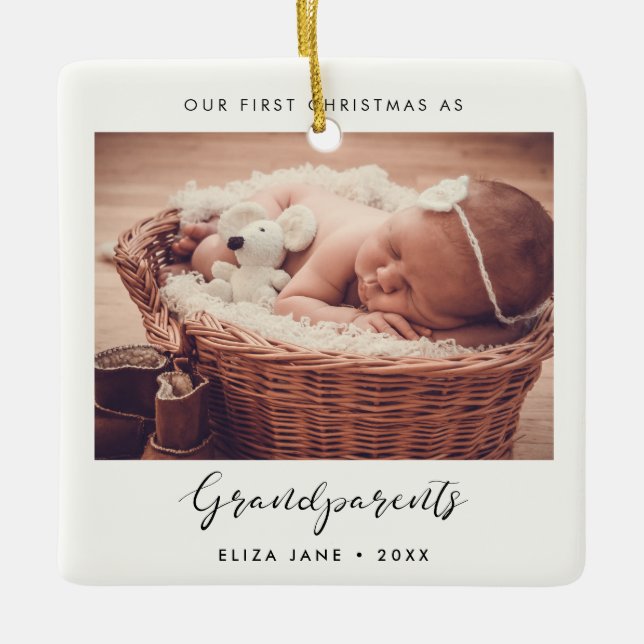 Elegant chic Our First Christmas as grandparents Ceramic Ornament (Front)