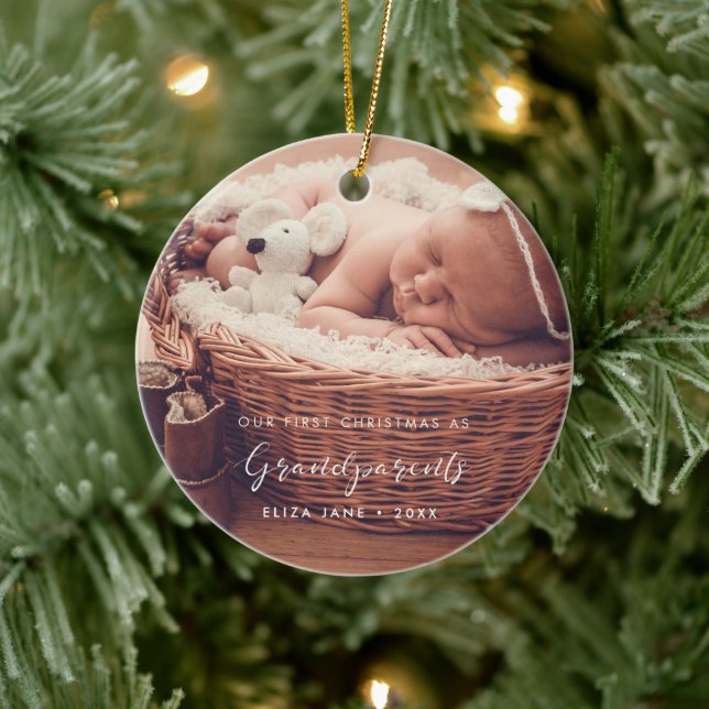 Elegant chic Our First Christmas as grandparents Ceramic Ornament (Tree)