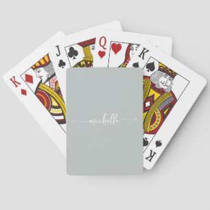 Elegant Chic Pale Sage Green Monogram Name Script Playing Cards