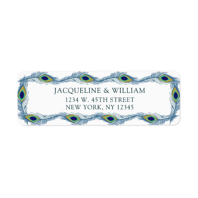 Elegant Chic Peacock Aquarelle Adresse de retour (Devant)