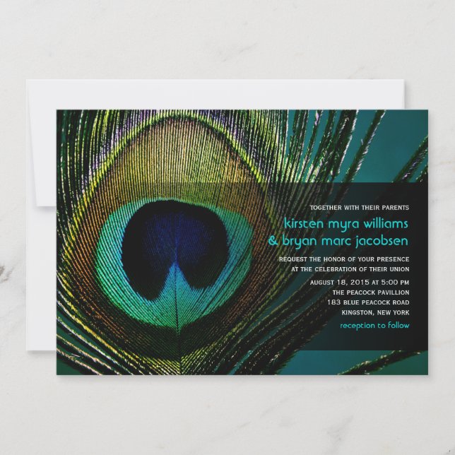 Elegant Chic Peacock Feather Photography Wedding Invitation (Front)