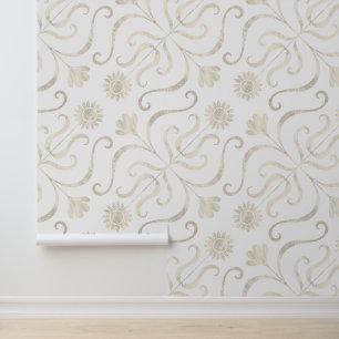    Elegant Chic Pearly Floral Damask Pattern Light Wallpaper