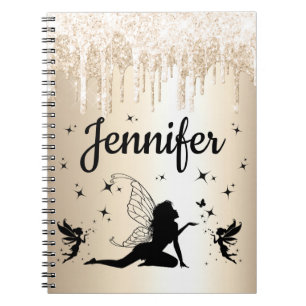 elegant chic personalized gold glitters fairy notebook