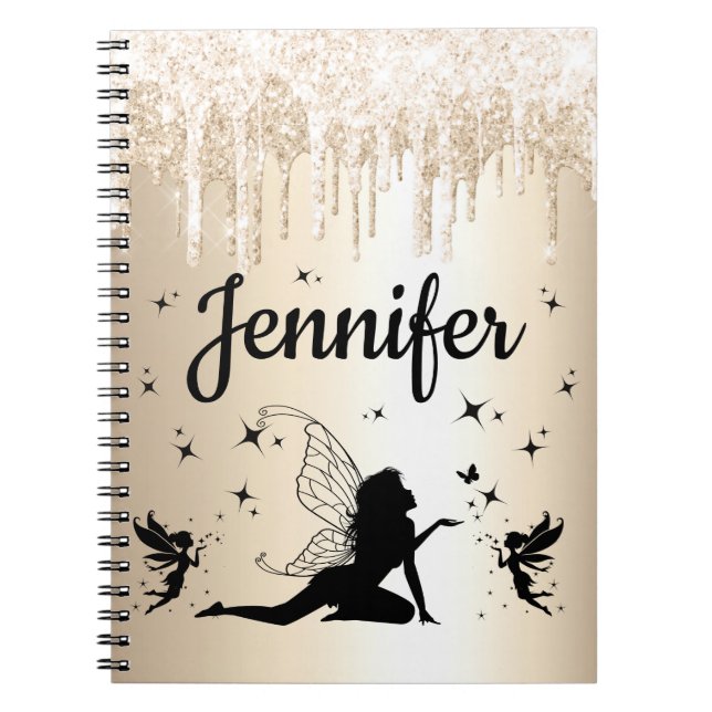 elegant chic personalized gold glitters fairy notebook (Front)