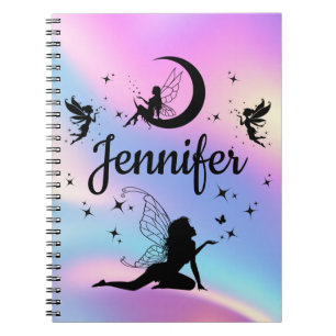 elegant chic personalized holographic fairy notebook