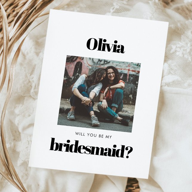 Elegant & chic photo Will you be my bridesmaid Postcard (Creator Uploaded)