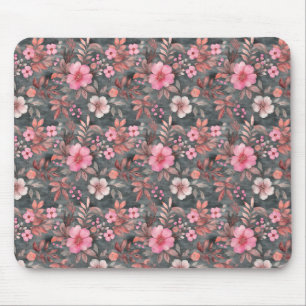 Elegant Chic Pink and Grey Floral Patterned Mouse Pad
