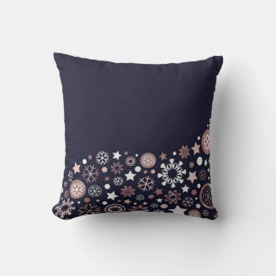 Elegant chic pink blue and white snowflakes throw pillow