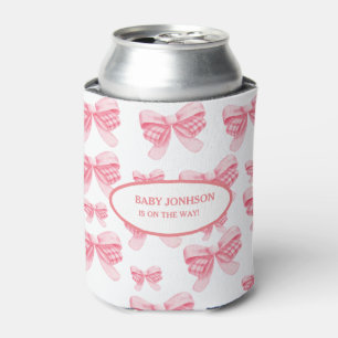 Elegant & Chic Pink Bow Girl Baby Shower Can Cooler