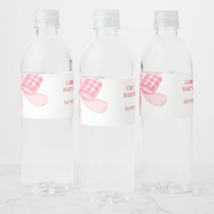 Elegant & Chic Pink Bow Girl Baby Shower Water Bottle Label