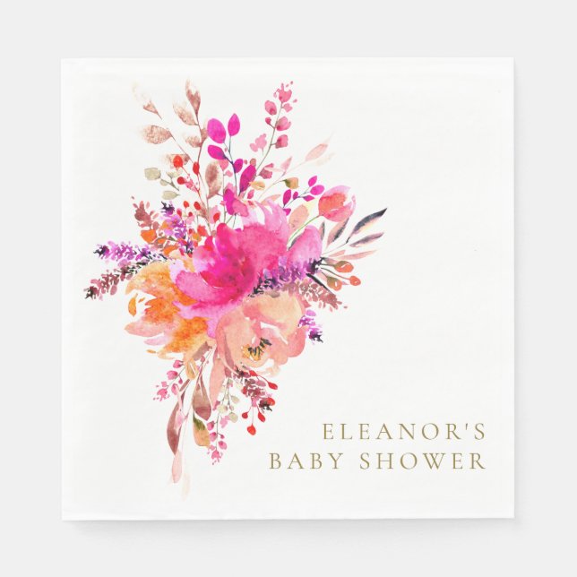 Elegant Chic Pink Floral Baby Shower Custom Napkin (Front)