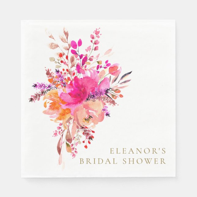 Elegant Chic Pink Floral Bridal Shower Custom Napkin (Front)