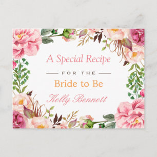 Elegant Chic Pink Floral Bridal Shower Recipe Postcard