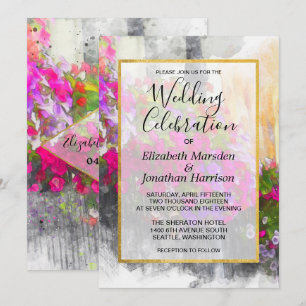 Elegant Chic Pink Florals Watercolor Wedding Invitation