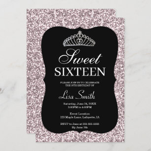 Elegant Chic Pink Glitter Tiara Sweet 16 Invitation