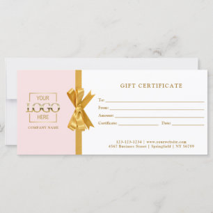 Elegant Chic Pink & Gold Business Gift Certificate