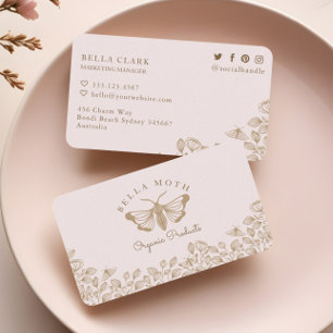 Elegant & Chic Pink & Gold Florals & Moth Logo Business Card