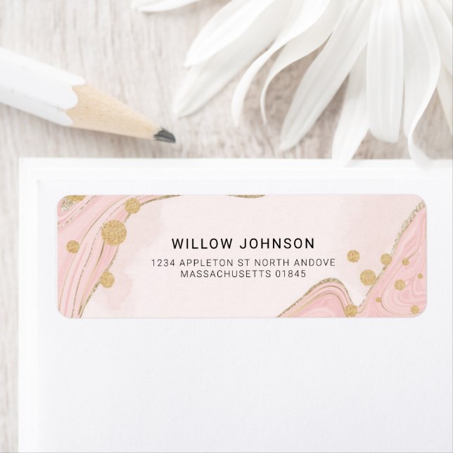 Elegant Chic Pink Gold Glitter Marble Agate Addres (Insitu)