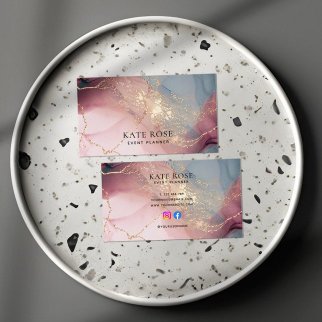 Elegant Chic Pink Gold Glitter Watercolor Business Card (Creator Uploaded)