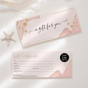 Elegant Chic Pink Gold Marble Agate Certificate