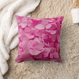 Elegant, Chic Pink Hydrangea Flower, Floral Petals Throw Pillow
