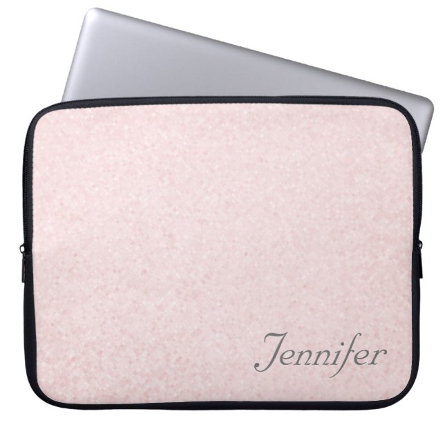 Elegant chic PINK printed glitter PERSONALIZED Laptop Sleeve (Front)