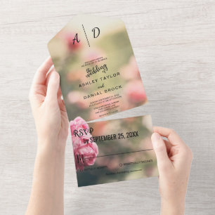 Elegant chic pink rose blossom floral Wedding All All In One Invitation