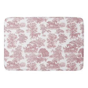 Elegant Chic Pink Rustic Horses Toile Bath Mat