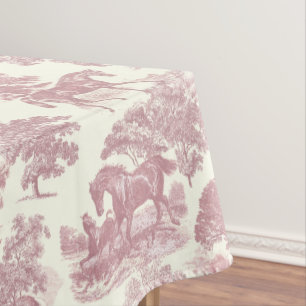 Elegant Chic Pink Rustic Horses Toile Tablecloth
