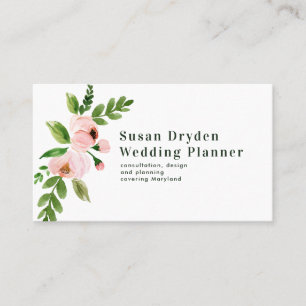 Elegant chic pink watercolor floral business card