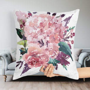 Elegant Chic Pink Watercolor Floral Throw Pillow
