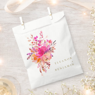Elegant Chic Pink Watercolor Floral Wedding Custom Favour Bag