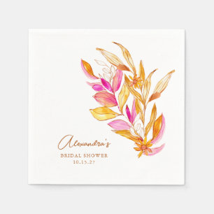 Elegant Chic Pink Yellow Botanical Bridal Shower Napkin