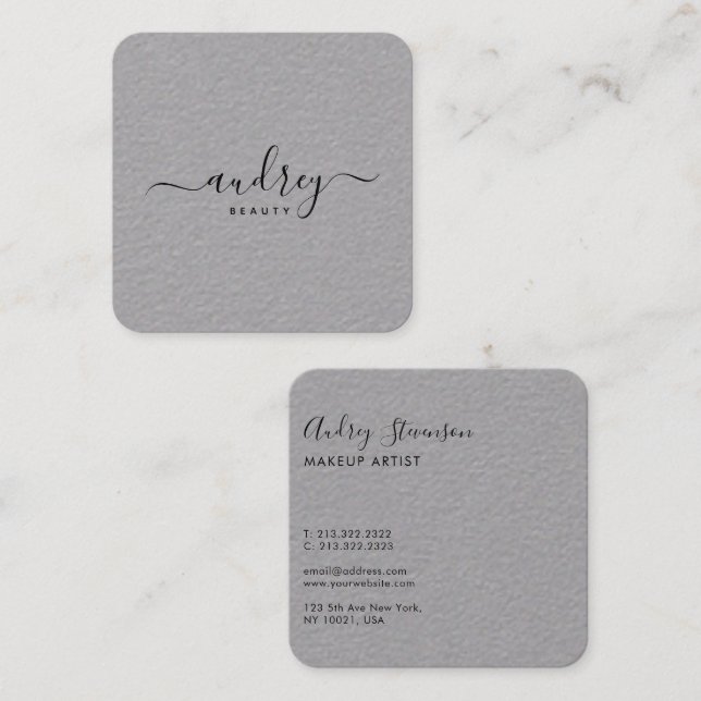 Elegant Chic Premium Grey Signature Typography Square Business Card (Front/Back)