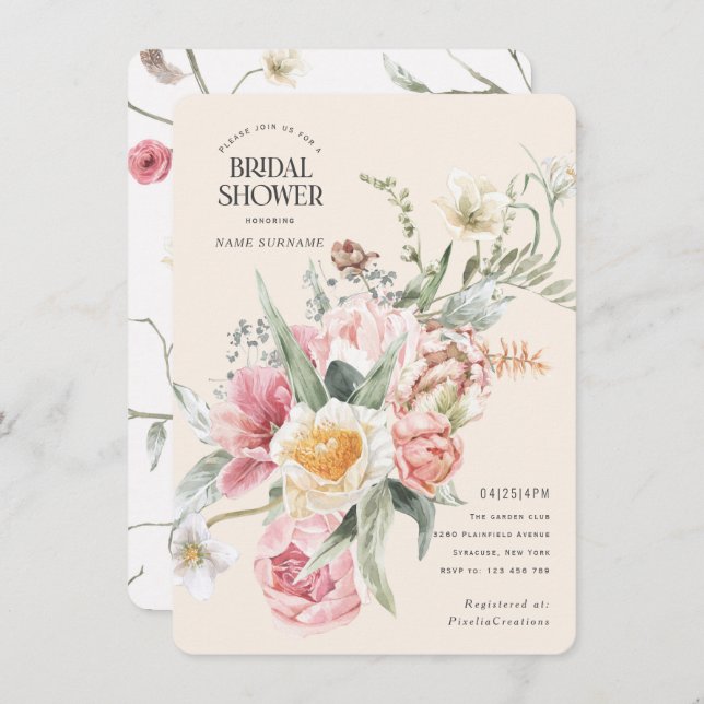 Elegant chic pretty bloom spring floral garden invitation (Front/Back)