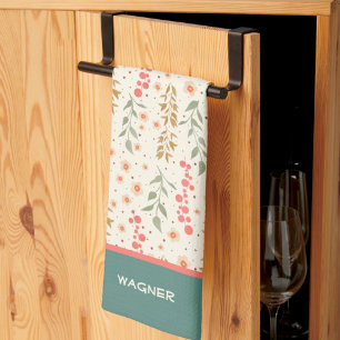 Elegant Chic Pretty Floral Pattern Custom Name Kitchen Towel