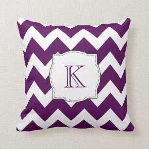 Elegant Chic Purple Chevron Pattern Monogram Throw Pillow