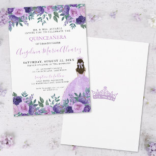Elegant Chic Purple Floral Quinceanera Invitation