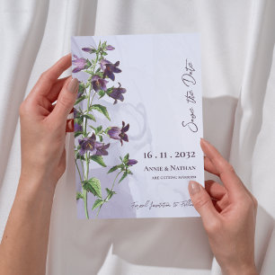 Elegant Chic Purple Floral Script Wedding Save The Date