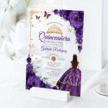 Elegant Chic Purple Roses Gold Quinceanera