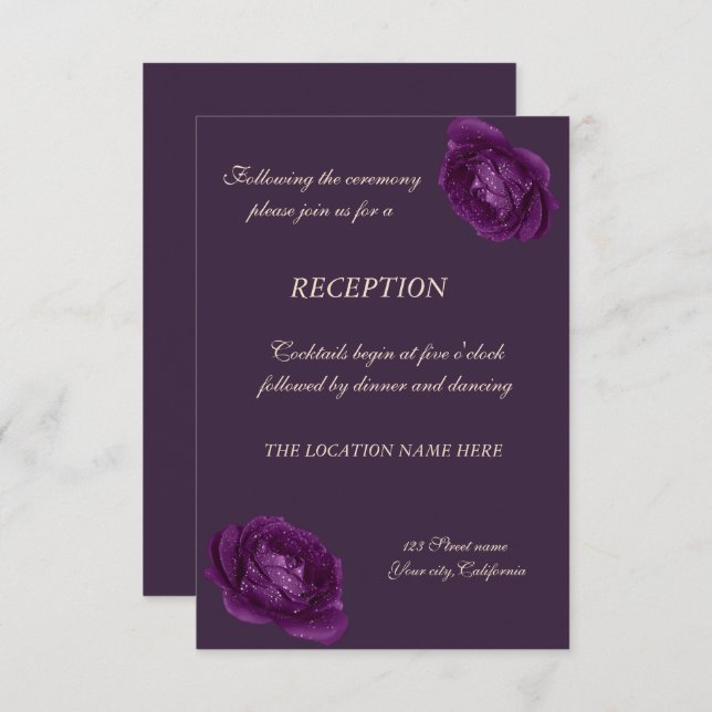 Elegant Chic Purple Roses Wedding Reception Invitation (Front/Back)