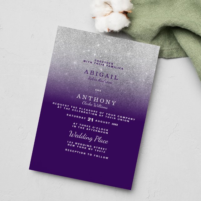Elegant chic purple silver glitter ombre wedding invitation (Elegant chic purple silver glitter ombre wedding invitation )