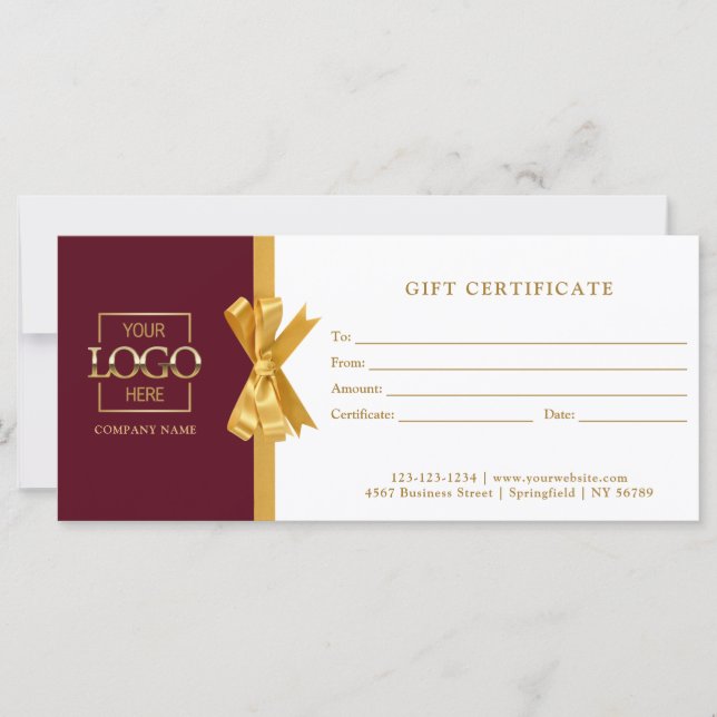 Elegant Chic Red Gold Business Gift Certificate (Front)