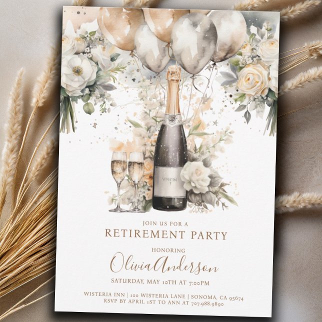 Elegant Chic Retirement Party | Champagne Balloons Invitation (Creator Uploaded)