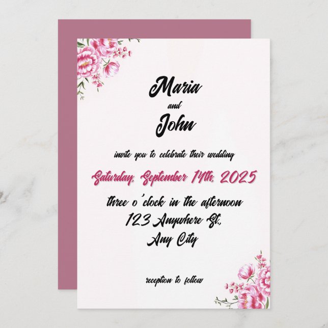 Elegant Chic Romantic Minimalist Classic Blush  Invitation (Front/Back)