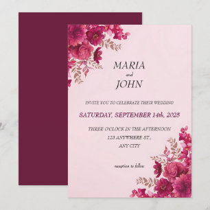 Elegant Chic Romantic Minimalist Classic Burgundy  Invitation