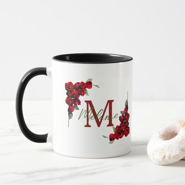 Elegant Chic Romantic Red Roses Floral   Mug (With Donut)