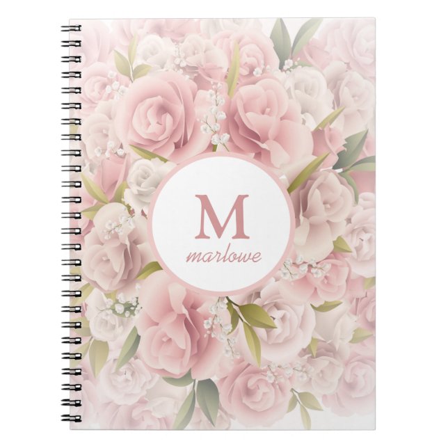 elegant chic romantic rose floral  notebook (Front)